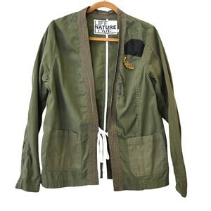 Free City Life Nature Love Army Green Military Safety Pin Jacket Size M